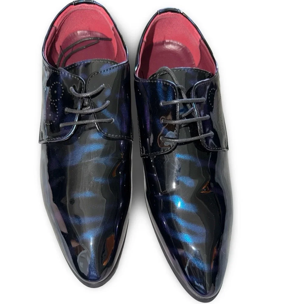 Blue Purple Iridescent Patent Leather Oxford Dress Shoes Mens Sz 9 Formal
